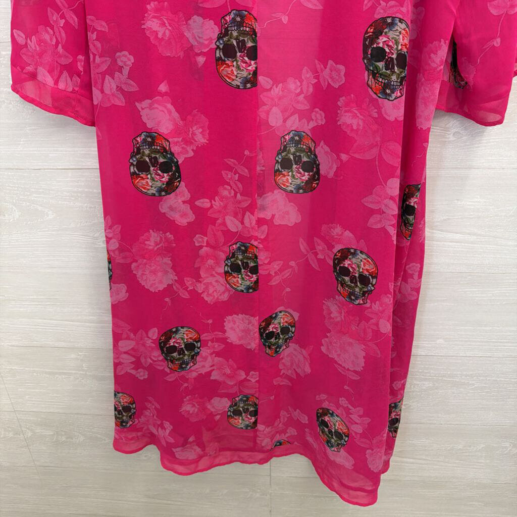 Torrid Pink Floral Skeleton Long Sleeve Kimono Top 1