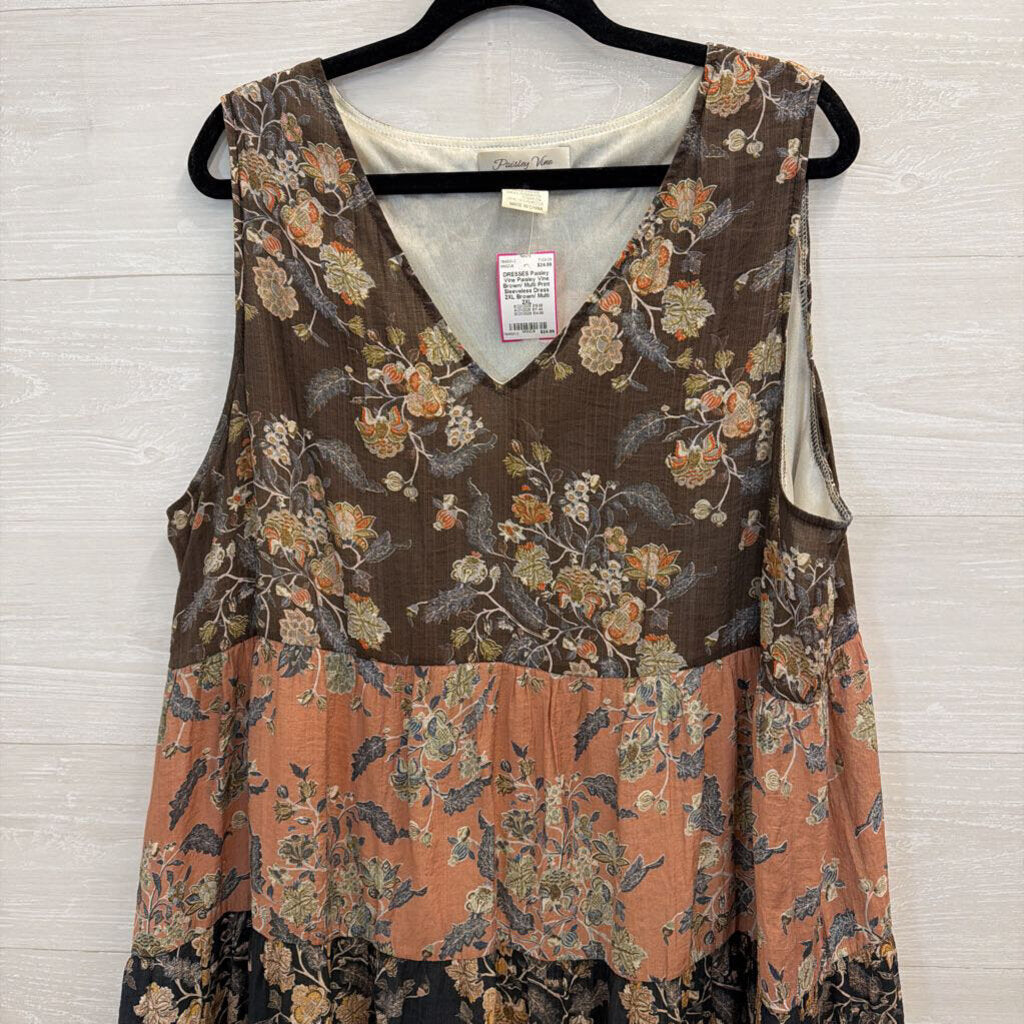 Paisley Vine Brown/ Multi Print Sleeveless Dress 2XL