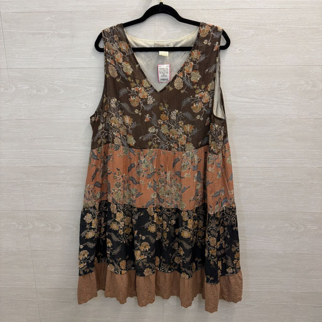 Paisley Vine Brown/ Multi Print Sleeveless Dress 2XL