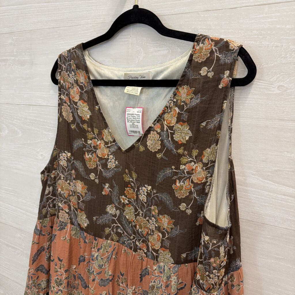 Paisley Vine Brown/ Multi Print Sleeveless Dress 2XL