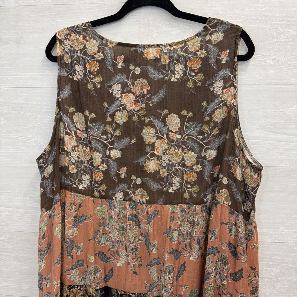 Paisley Vine Brown/ Multi Print Sleeveless Dress 2XL