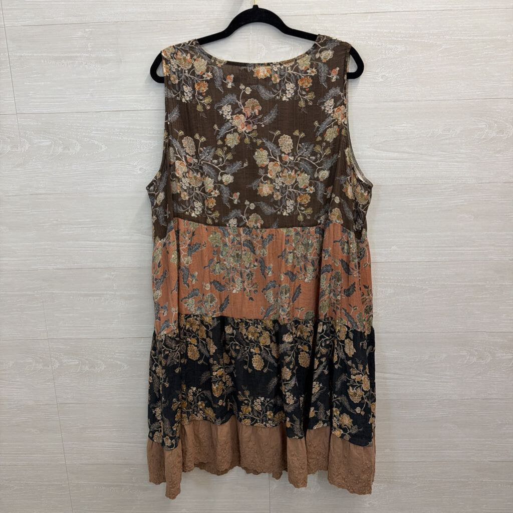 Paisley Vine Brown/ Multi Print Sleeveless Dress 2XL