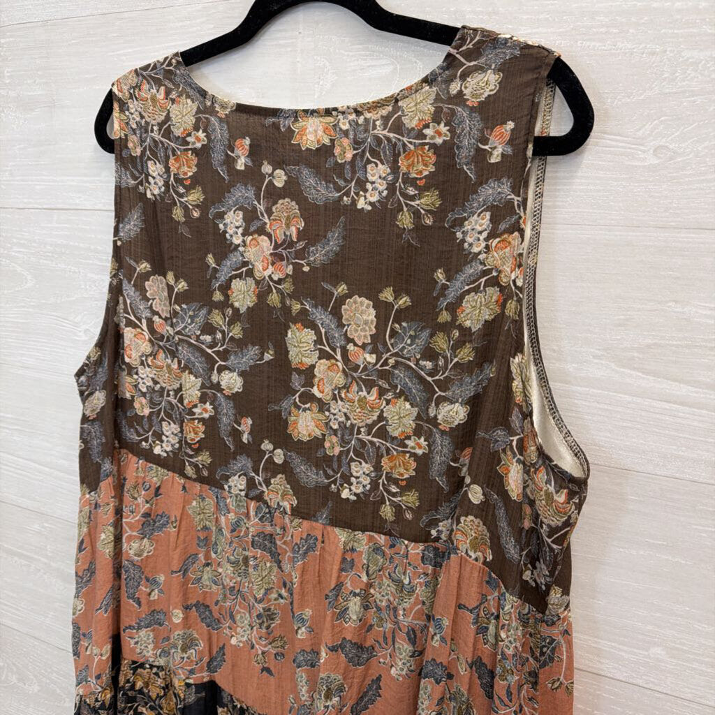 Paisley Vine Brown/ Multi Print Sleeveless Dress 2XL