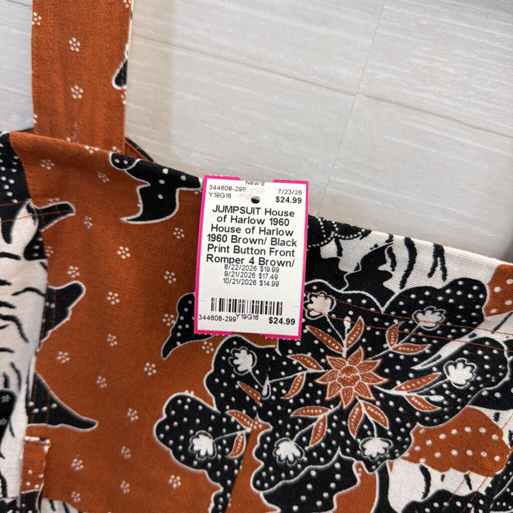 House of Harlow 1960 Brown/ Black Print Button Front Romper 4