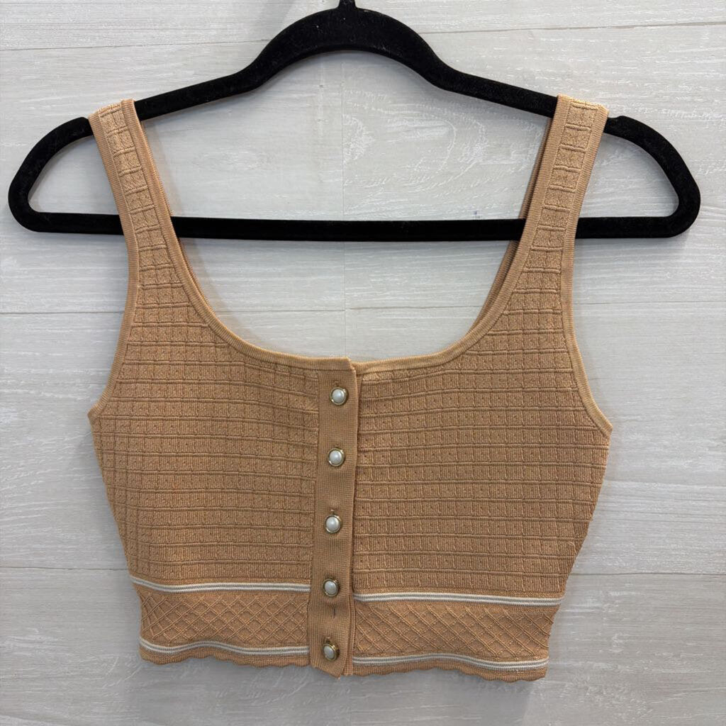 Babaton Brown/ White Cropped Button Front Tank Small