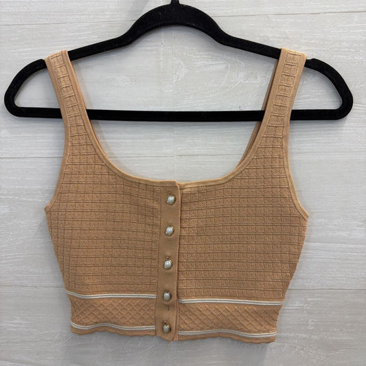 Babaton Brown/ White Cropped Button Front Tank Small
