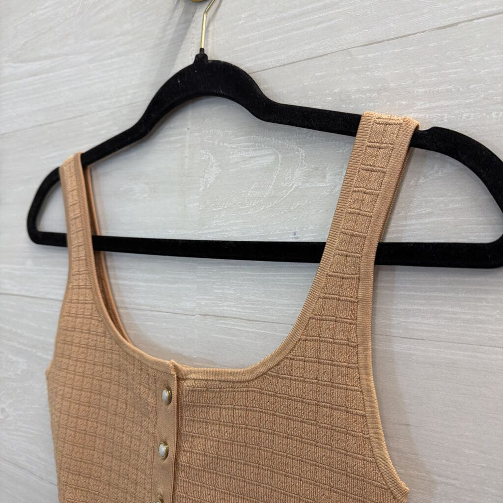 Babaton Brown/ White Cropped Button Front Tank Small