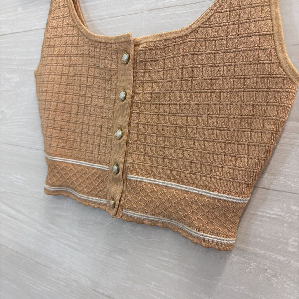 Babaton Brown/ White Cropped Button Front Tank Small