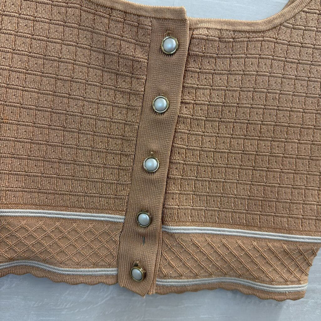 Babaton Brown/ White Cropped Button Front Tank Small