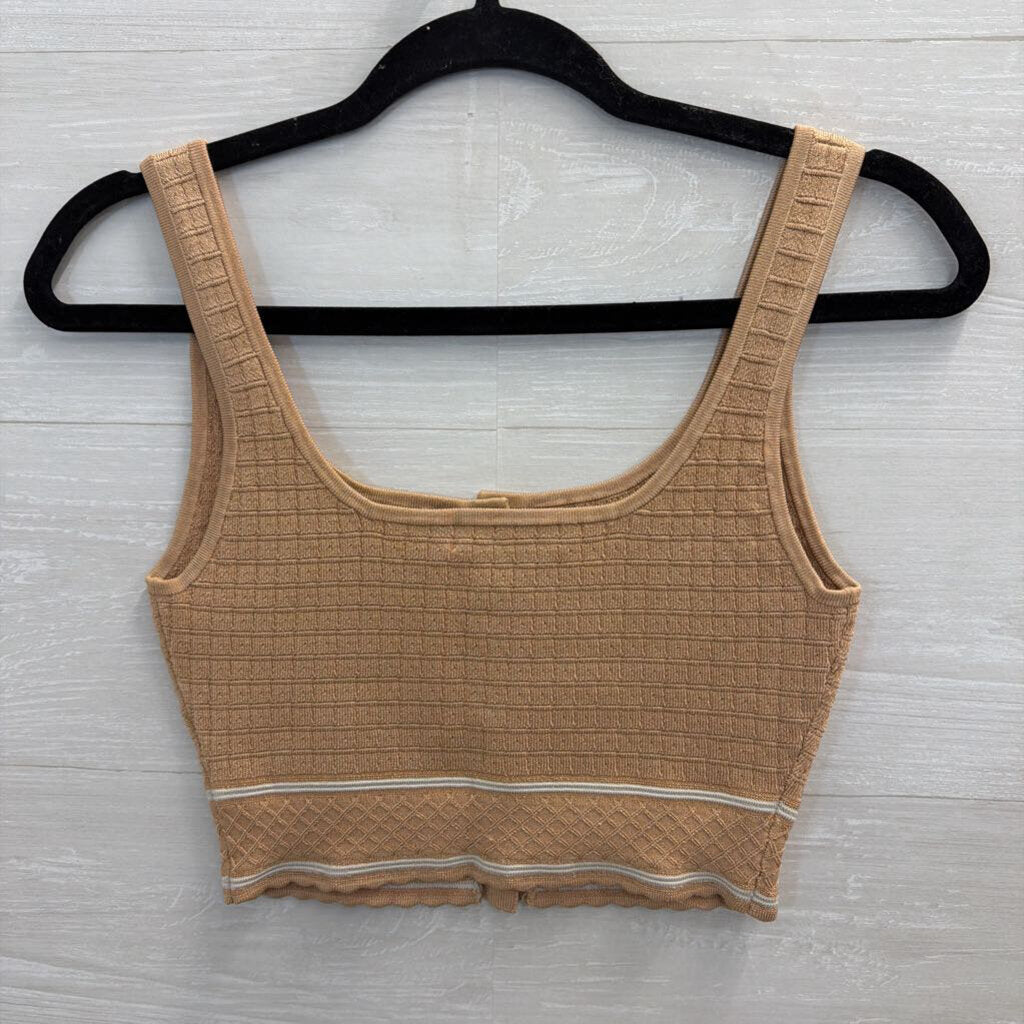 Babaton Brown/ White Cropped Button Front Tank Small