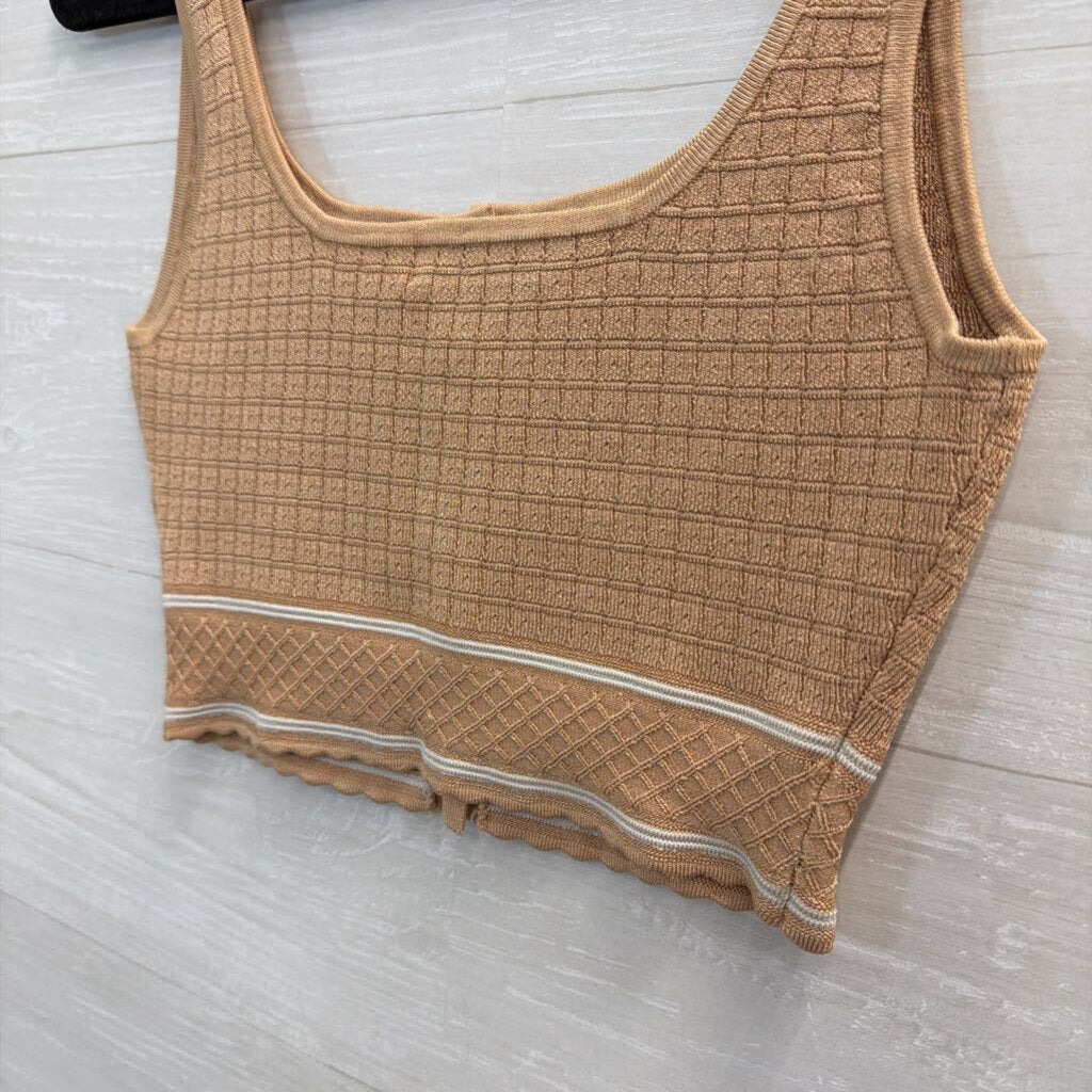 Babaton Brown/ White Cropped Button Front Tank Small