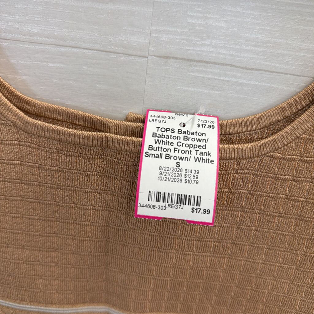 Babaton Brown/ White Cropped Button Front Tank Small