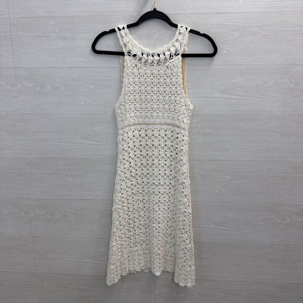 Diane von Furstenberg White Crochet Sleeveless Dress Small