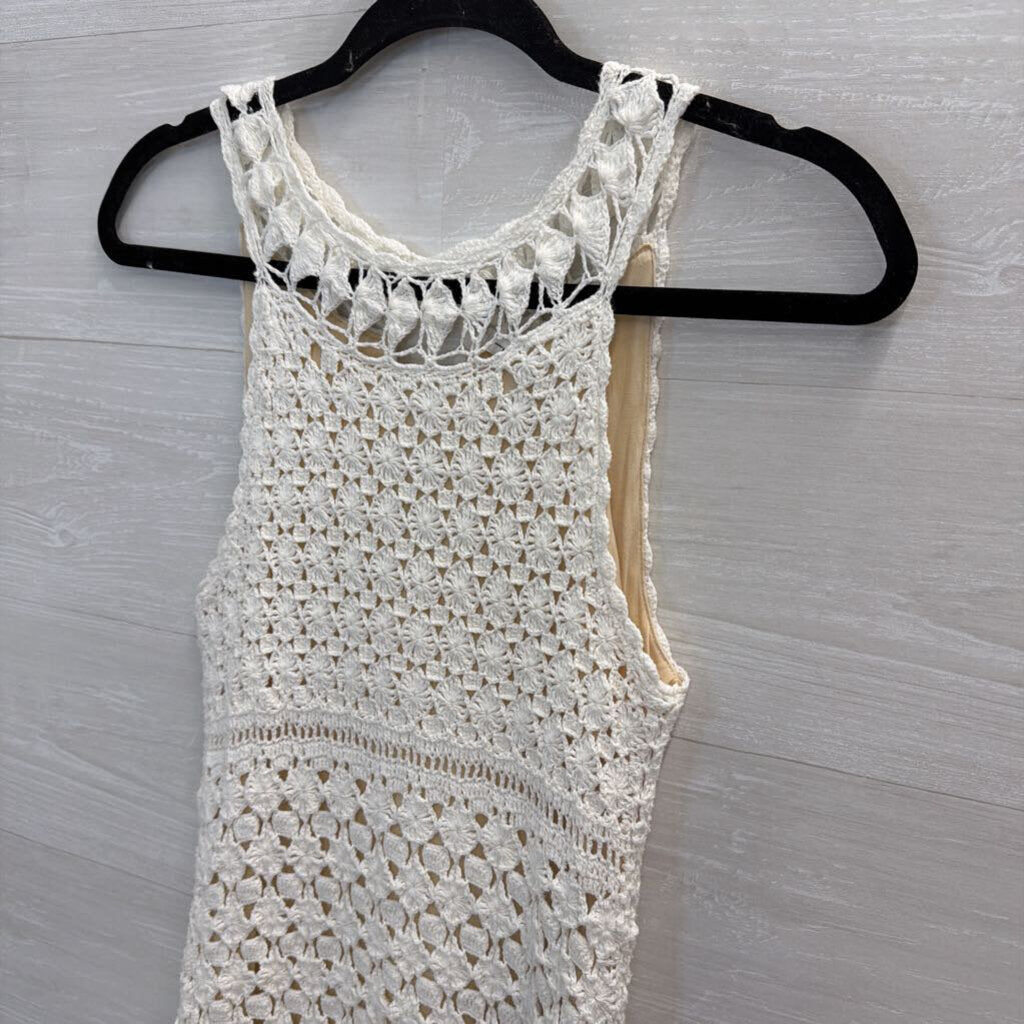 Diane von Furstenberg White Crochet Sleeveless Dress Small