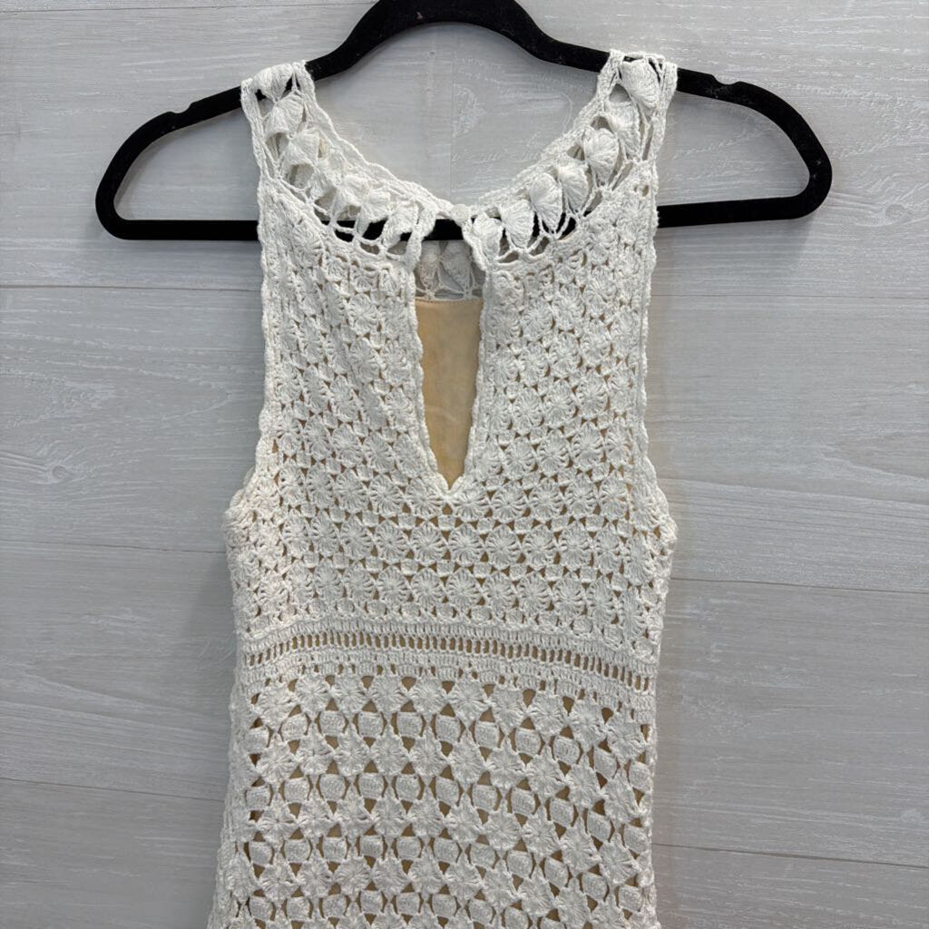 Diane von Furstenberg White Crochet Sleeveless Dress Small