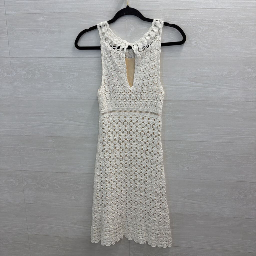 Diane von Furstenberg White Crochet Sleeveless Dress Small