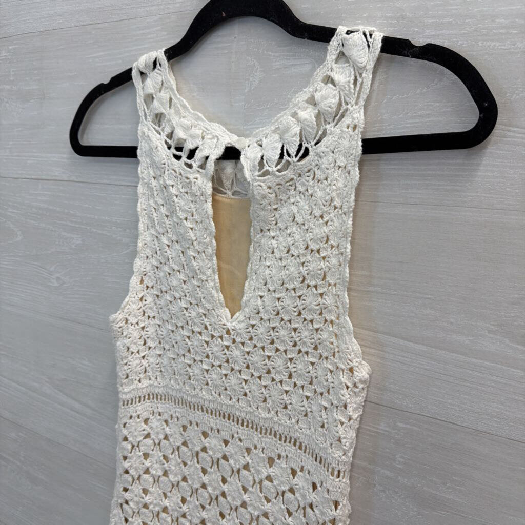 Diane von Furstenberg White Crochet Sleeveless Dress Small