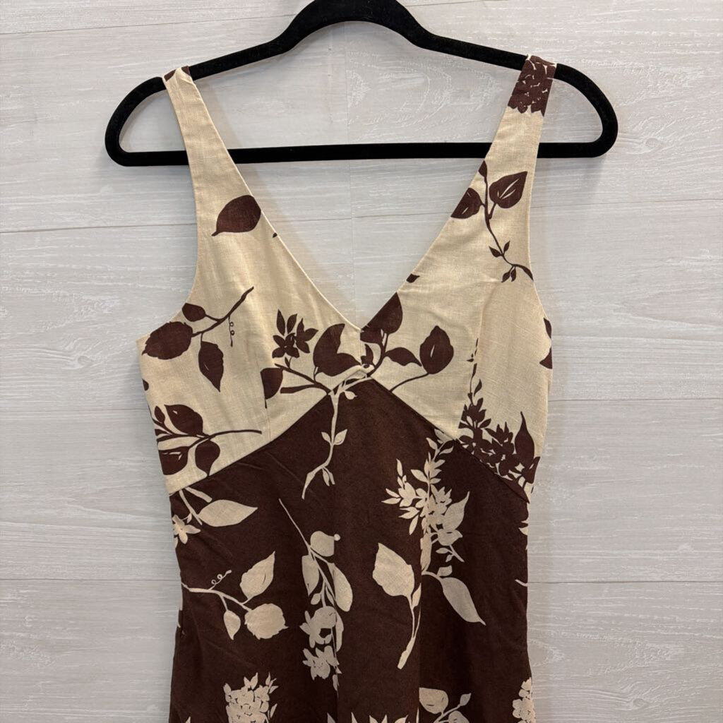 Abercrombie and Fitch Beige/ Brown Print Sleeveless Dress Small Tall