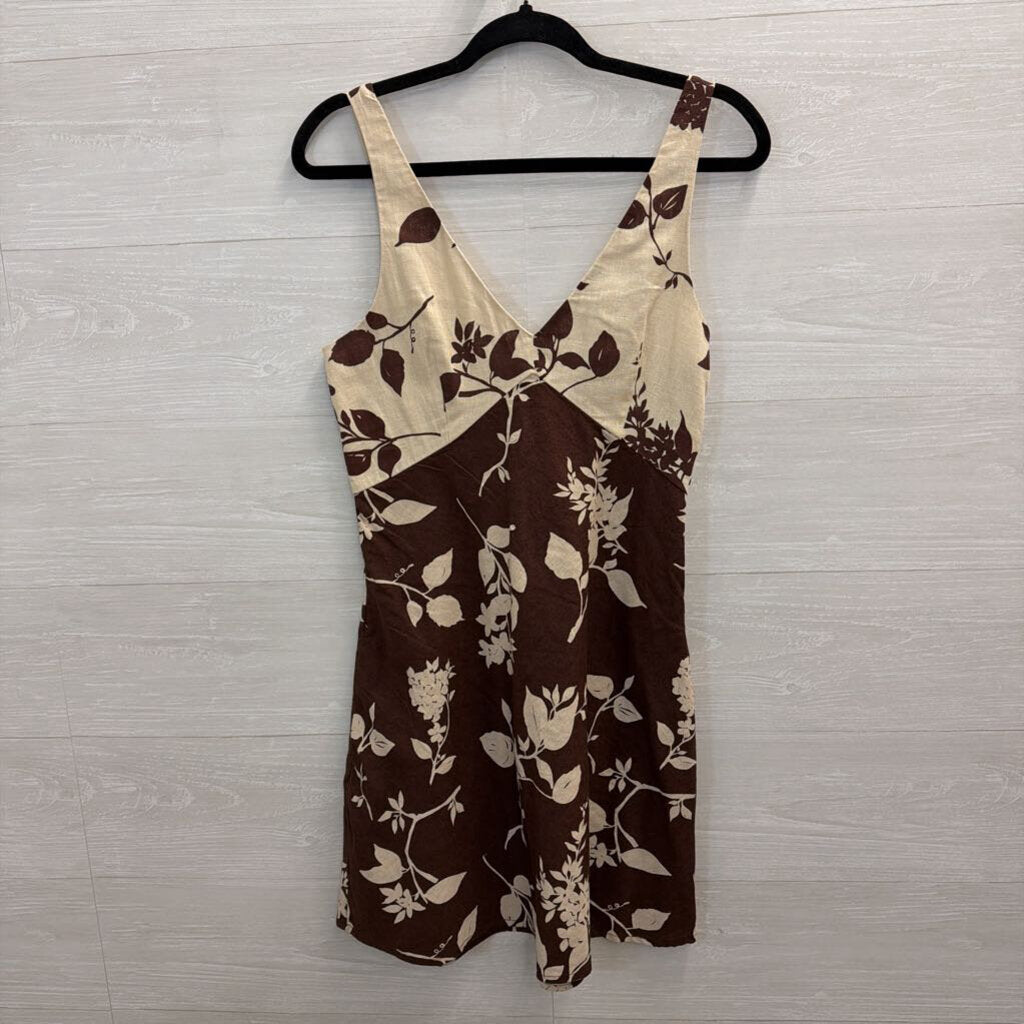 Abercrombie and Fitch Beige/ Brown Print Sleeveless Dress Small Tall