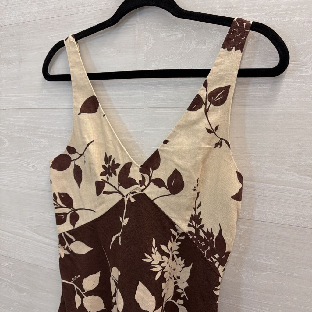 Abercrombie and Fitch Beige/ Brown Print Sleeveless Dress Small Tall