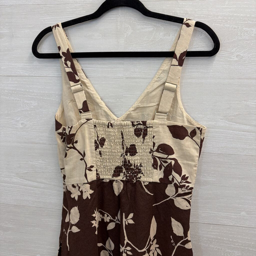 Abercrombie and Fitch Beige/ Brown Print Sleeveless Dress Small Tall