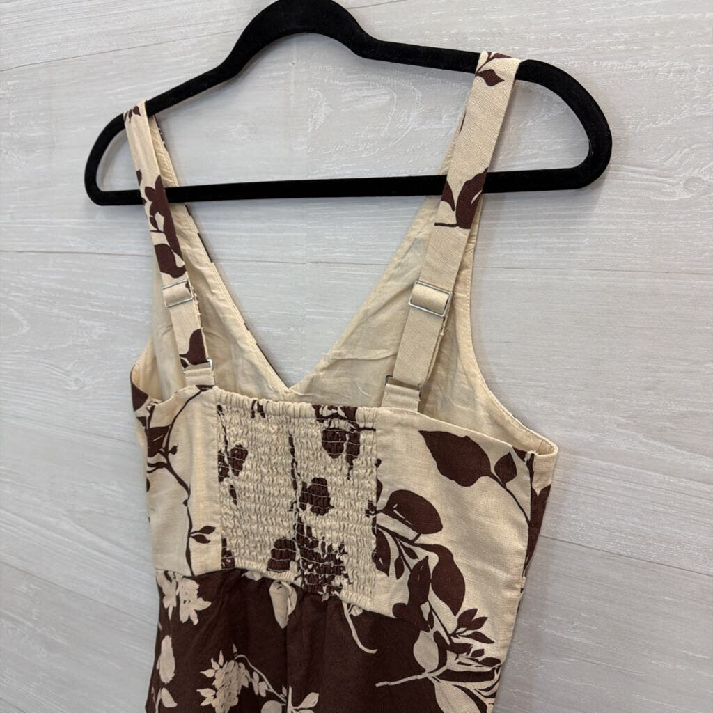 Abercrombie and Fitch Beige/ Brown Print Sleeveless Dress Small Tall