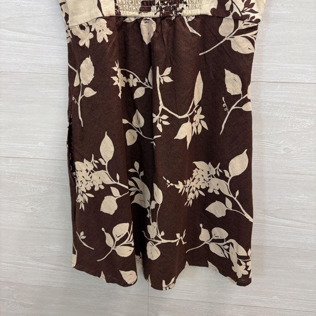 Abercrombie and Fitch Beige/ Brown Print Sleeveless Dress Small Tall