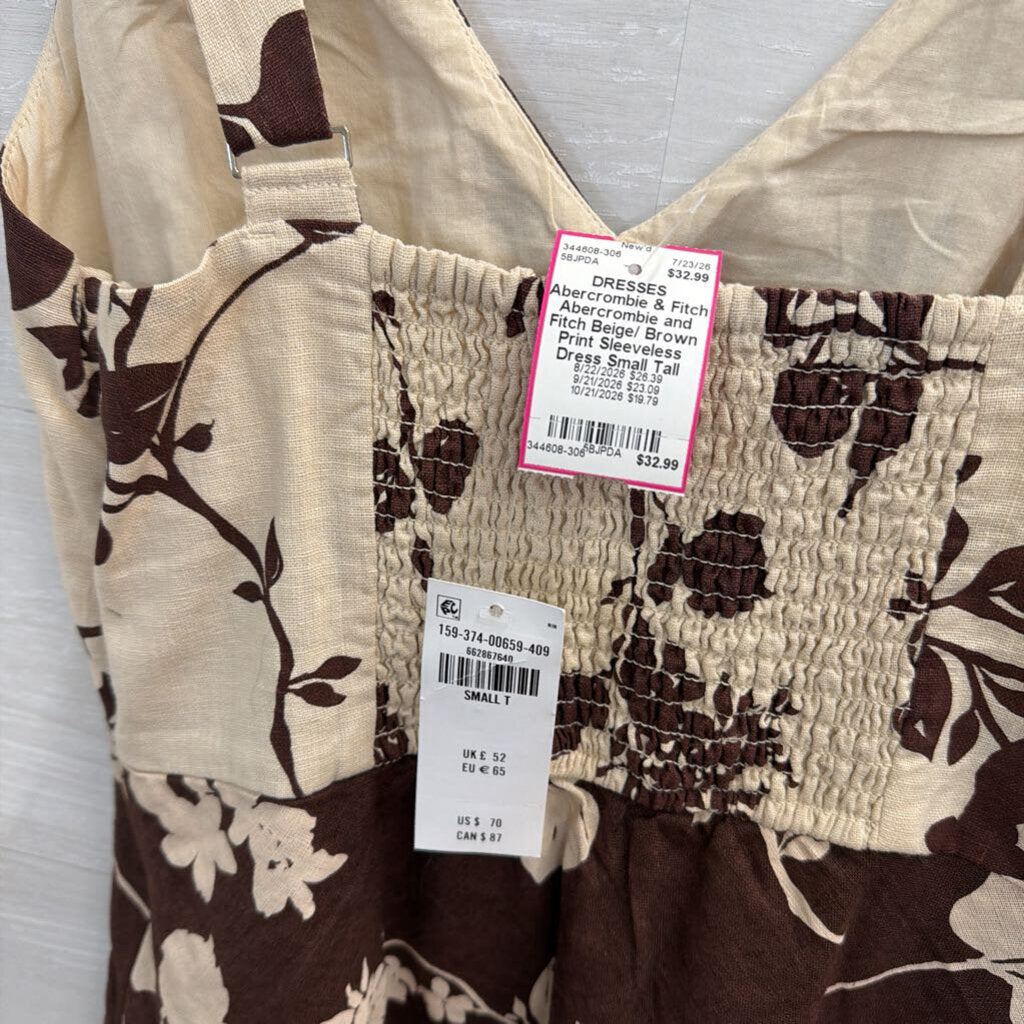 Abercrombie and Fitch Beige/ Brown Print Sleeveless Dress Small Tall