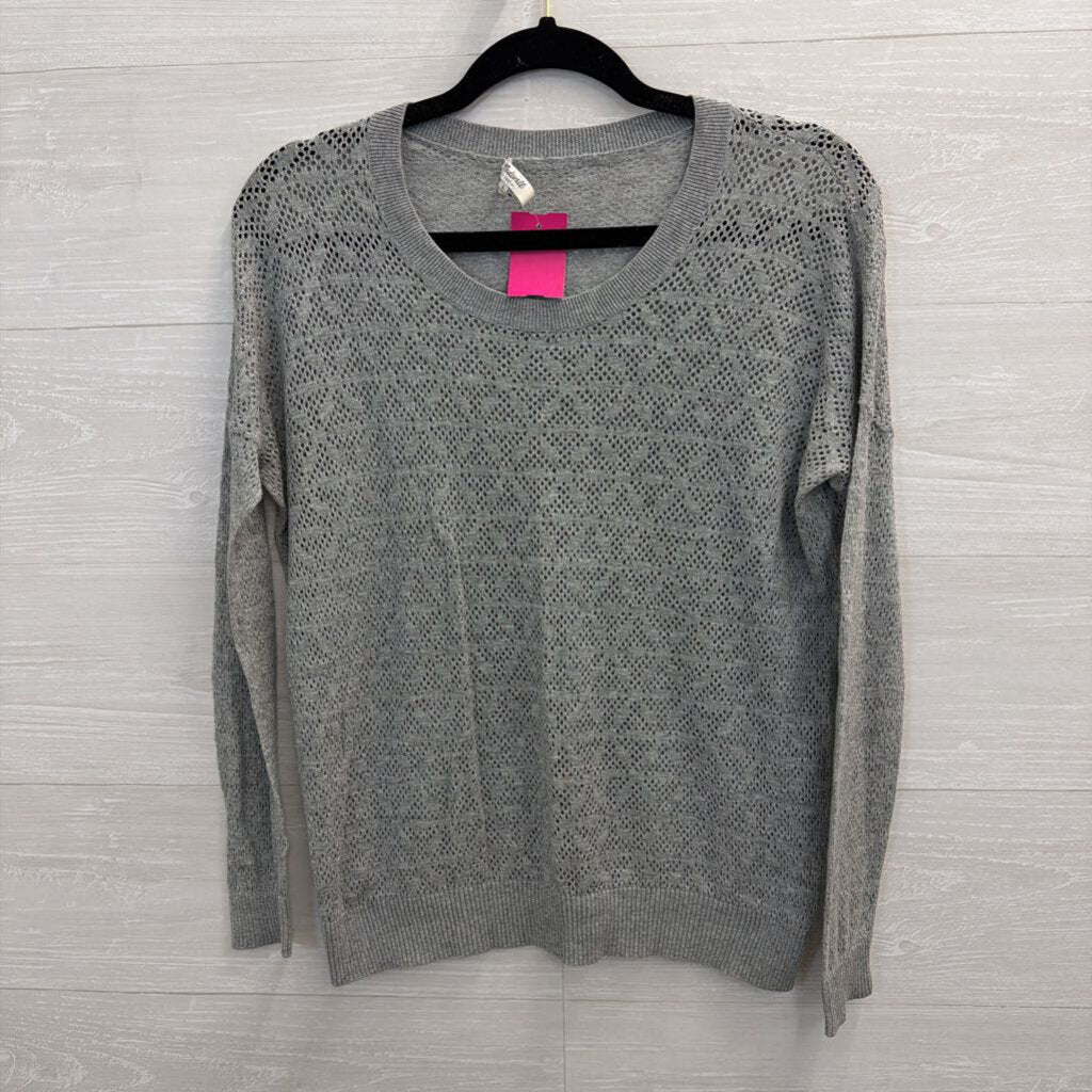 Madewell Grey Perforated Long Sleeve Top Small