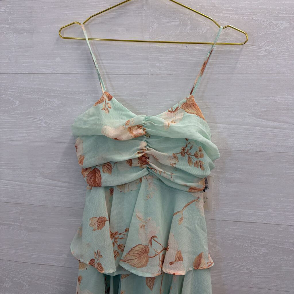 Blue/ Pink Print Tiered Skirt Maxi Dress Small