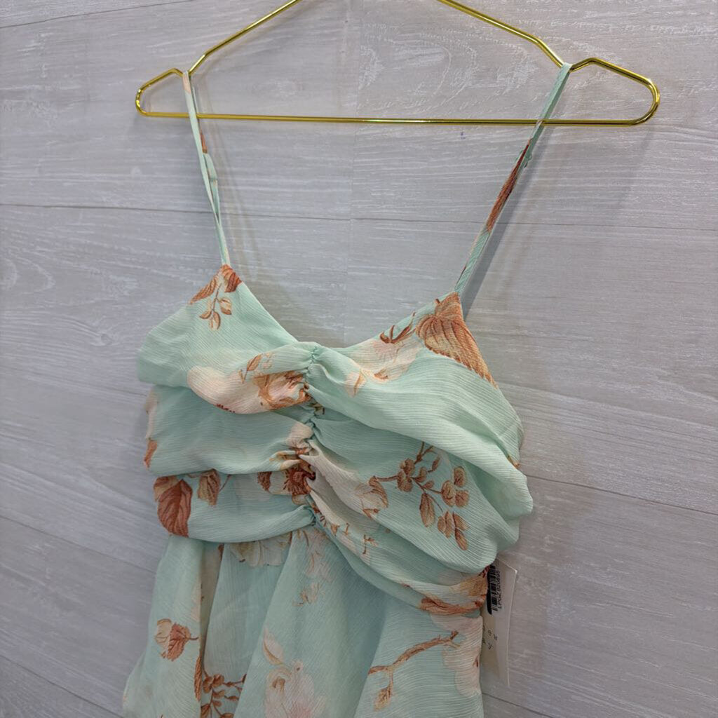 Blue/ Pink Print Tiered Skirt Maxi Dress Small
