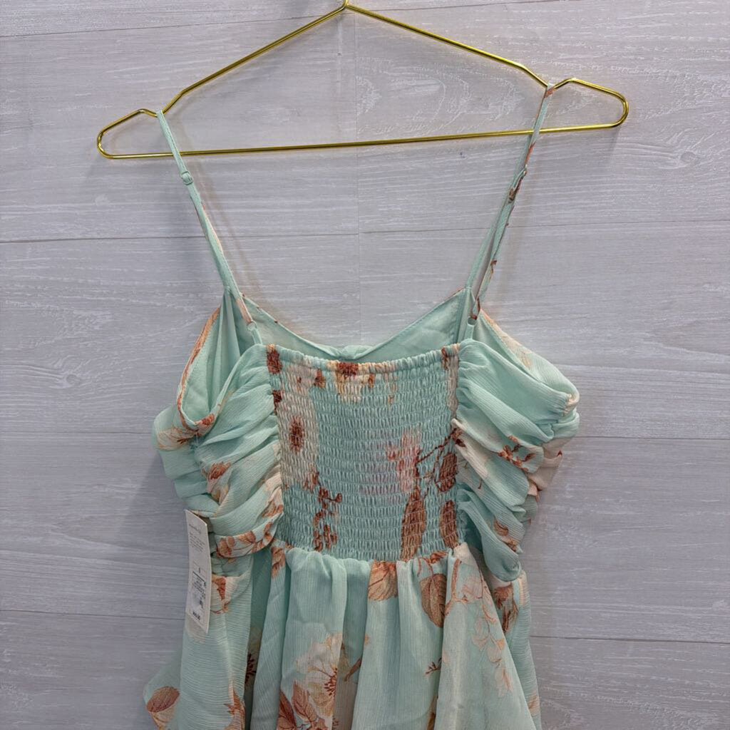 Blue/ Pink Print Tiered Skirt Maxi Dress Small