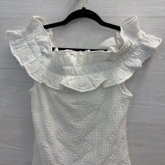 Maeve White Textured Off Shoulder Top Medium