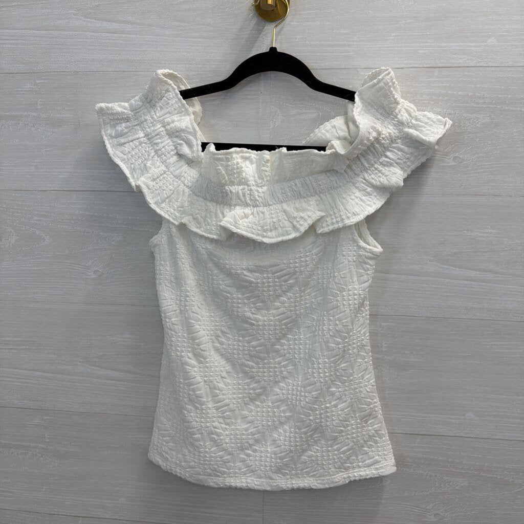 Maeve White Textured Off Shoulder Top Medium