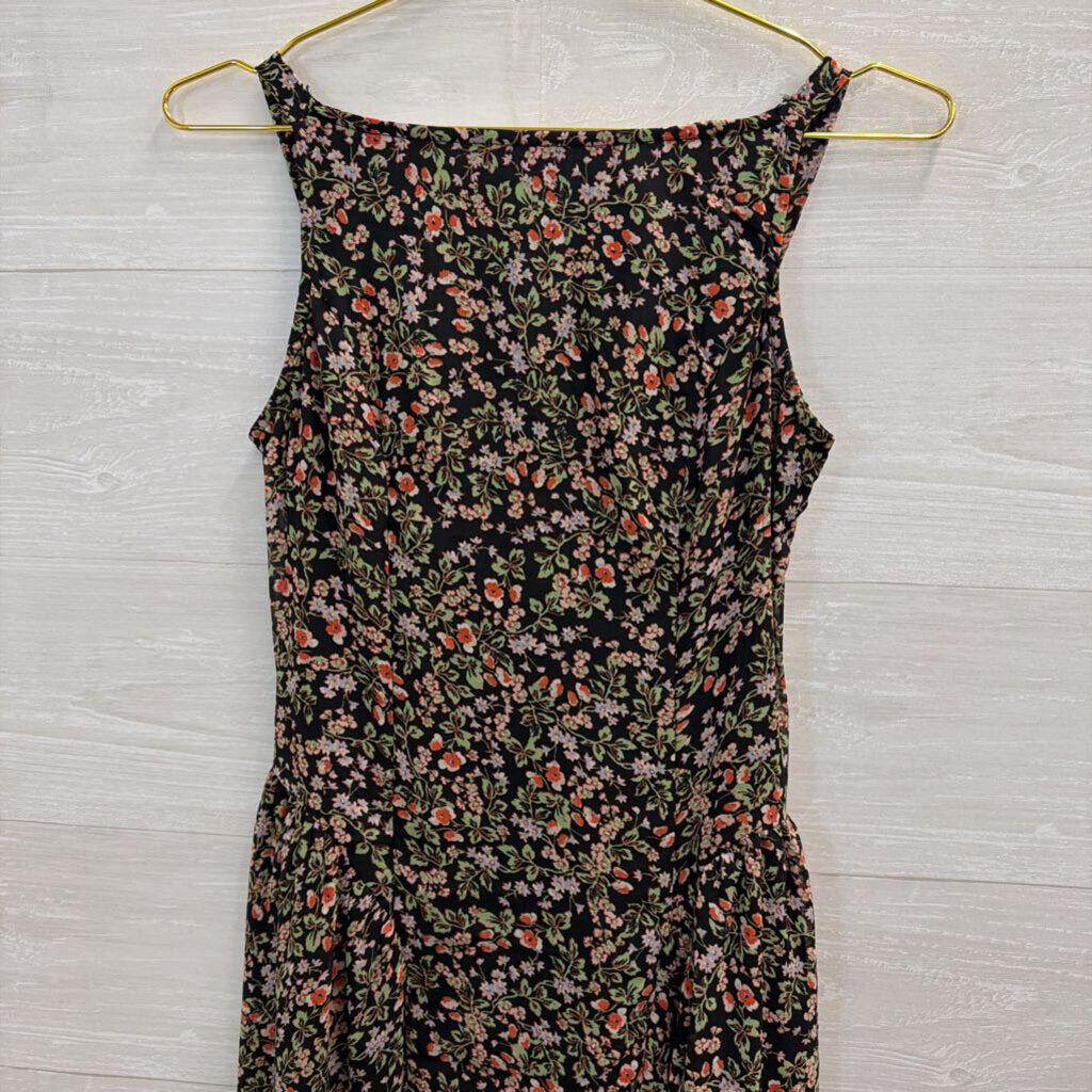 Japna Black/ Multi Floral Print High Neck Midi Dress Small