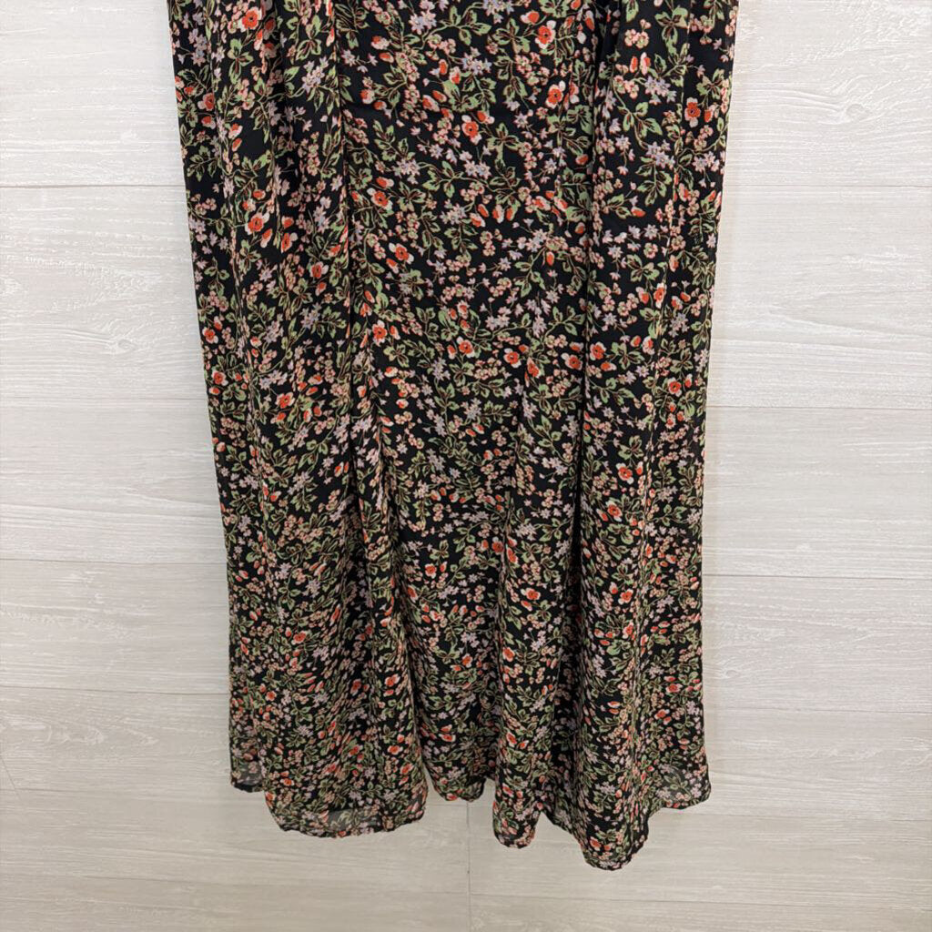 Japna Black/ Multi Floral Print High Neck Midi Dress Small