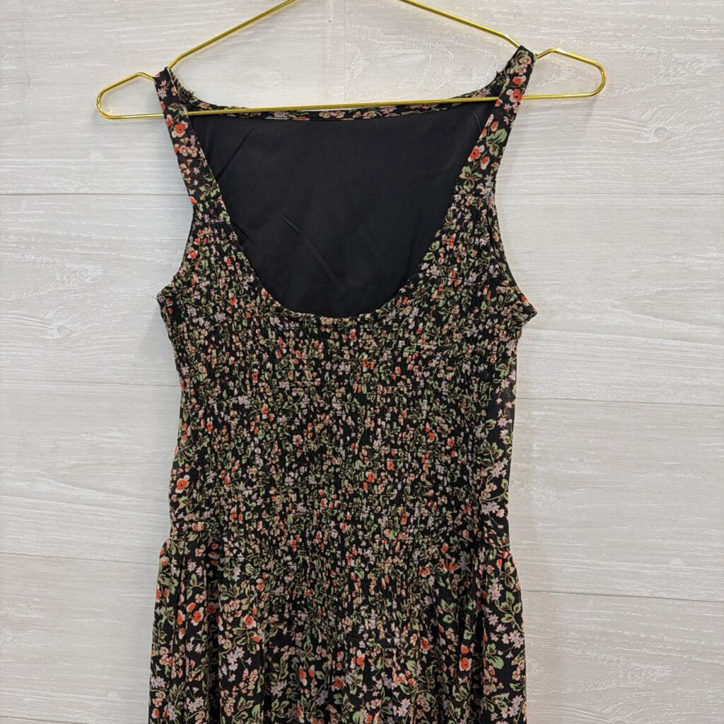Japna Black/ Multi Floral Print High Neck Midi Dress Small