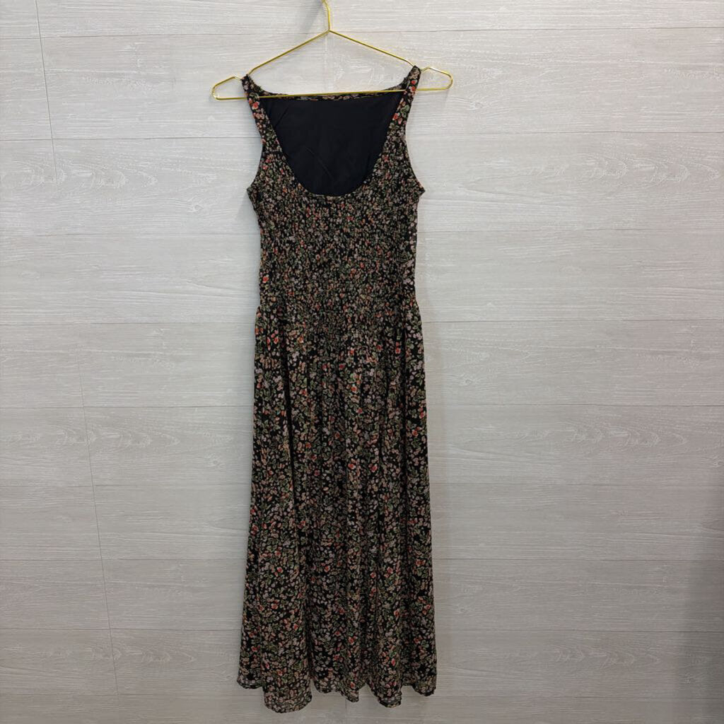 Japna Black/ Multi Floral Print High Neck Midi Dress Small