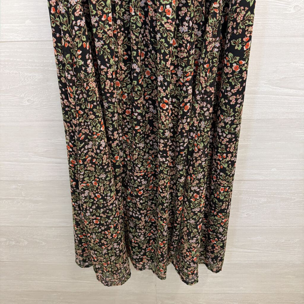 Japna Black/ Multi Floral Print High Neck Midi Dress Small