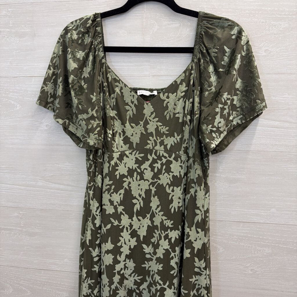 Baltic Born Green Velvet Print Short Flutter Sleeve Maxi Dress Medium