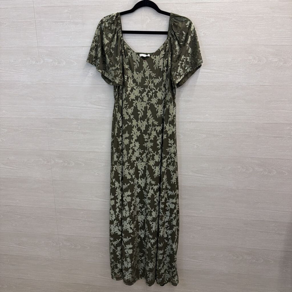 Baltic Born Green Velvet Print Short Flutter Sleeve Maxi Dress Medium