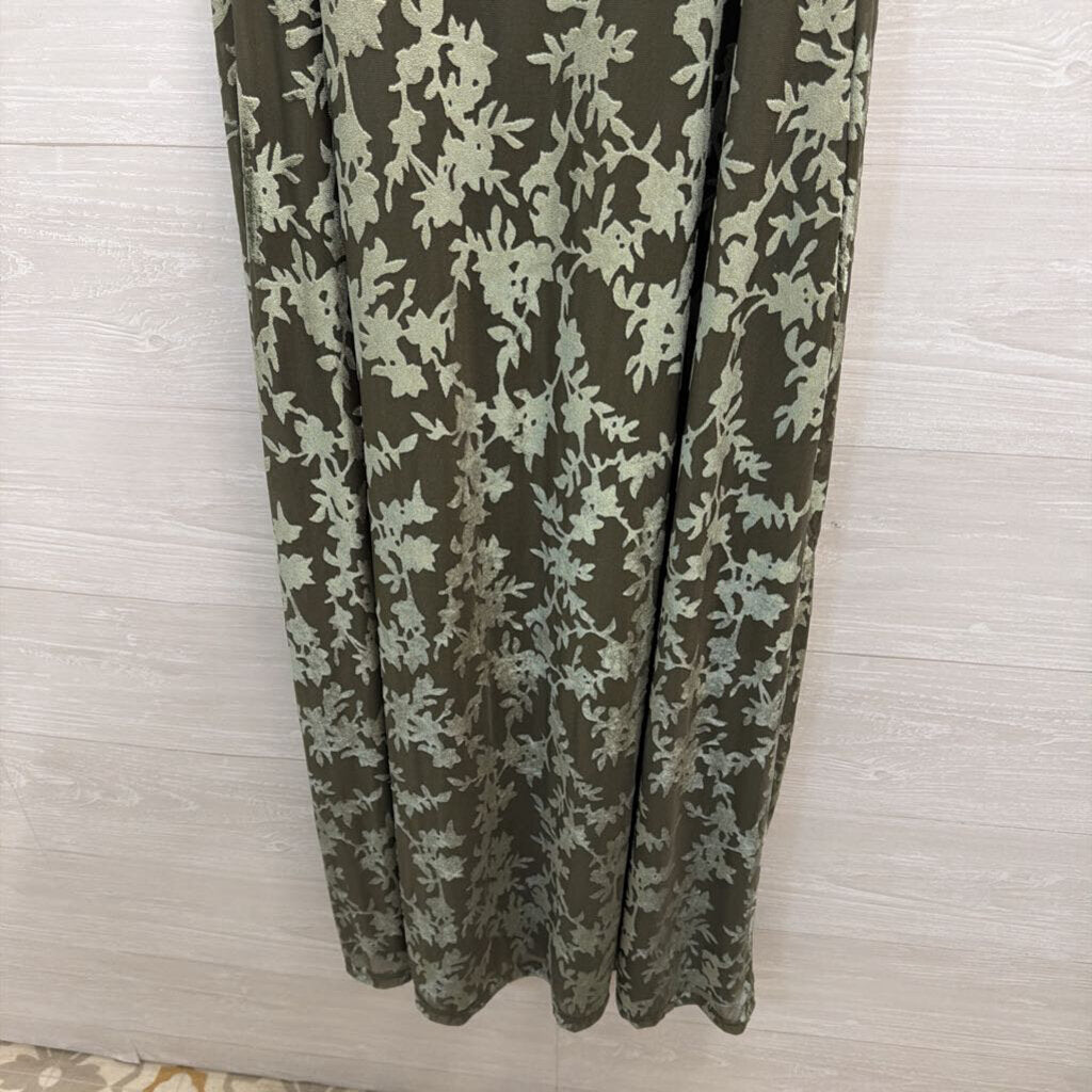 Baltic Born Green Velvet Print Short Flutter Sleeve Maxi Dress Medium