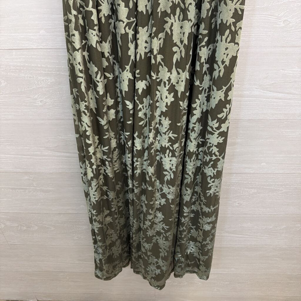 Baltic Born Green Velvet Print Short Flutter Sleeve Maxi Dress Medium