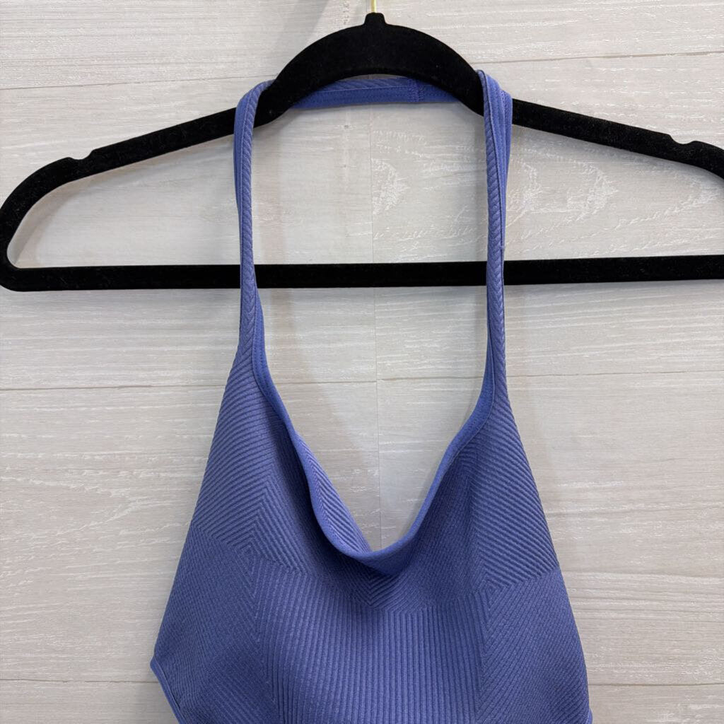 Anthropologie Blue Ribbed Cropped Halter Neck Top Small/ Medium