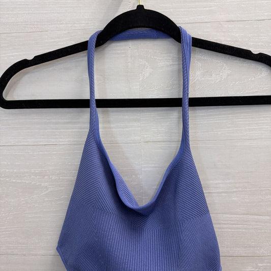 Anthropologie Blue Ribbed Cropped Halter Neck Top Small/ Medium