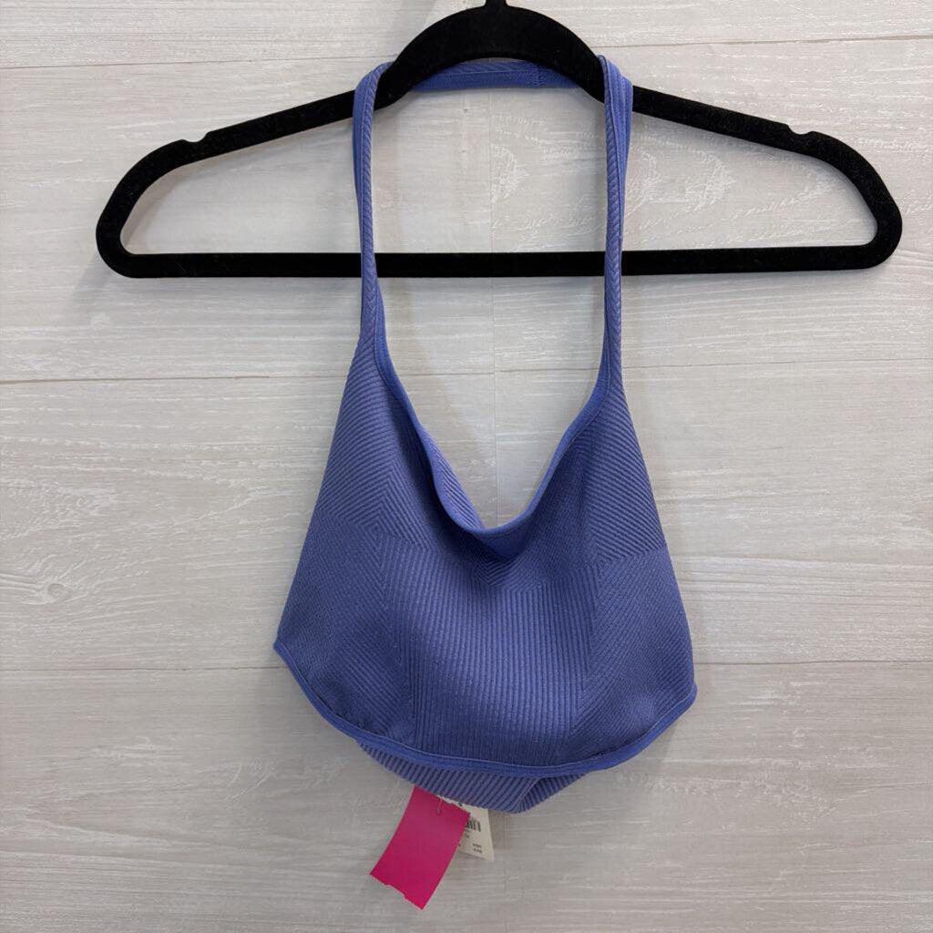 Anthropologie Blue Ribbed Cropped Halter Neck Top Small/ Medium