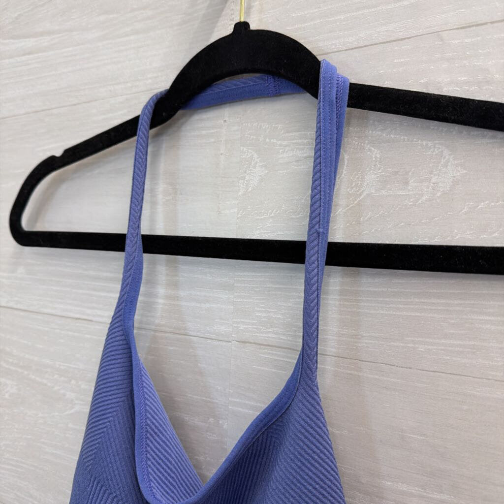Anthropologie Blue Ribbed Cropped Halter Neck Top Small/ Medium