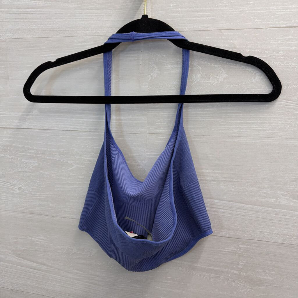 Anthropologie Blue Ribbed Cropped Halter Neck Top Small/ Medium