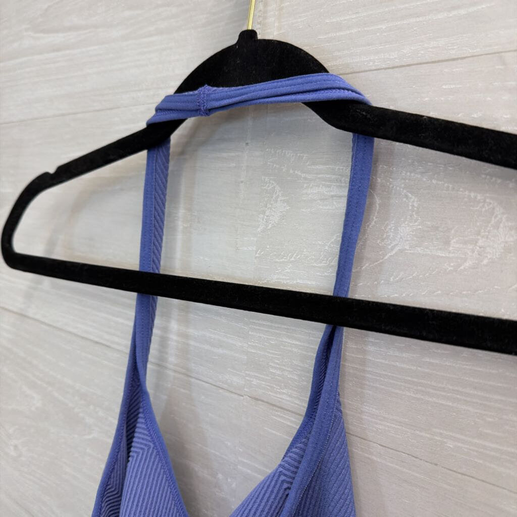 Anthropologie Blue Ribbed Cropped Halter Neck Top Small/ Medium