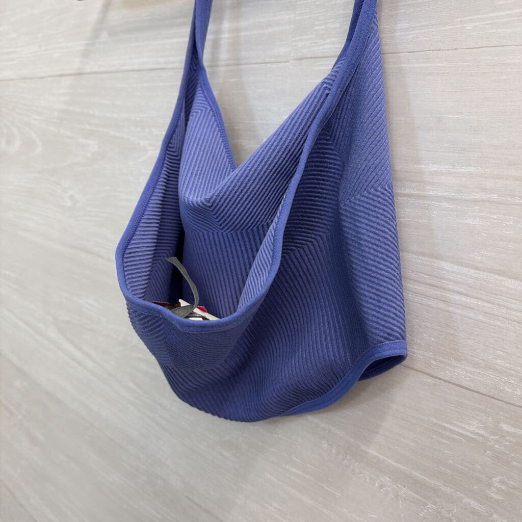 Anthropologie Blue Ribbed Cropped Halter Neck Top Small/ Medium